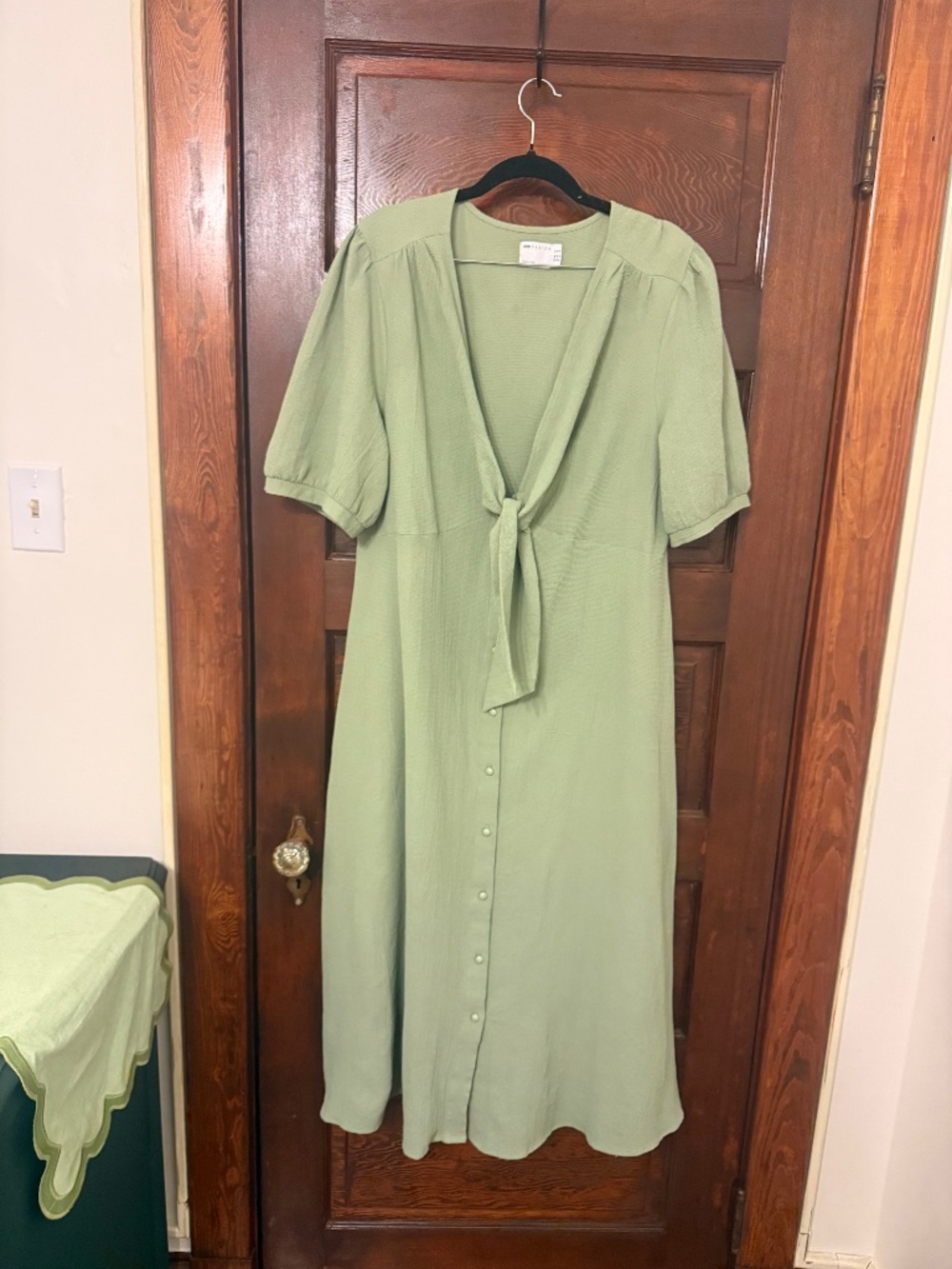 ASOS DESIGN Curve Sage Green Tie Front Midi Dress Size US 16